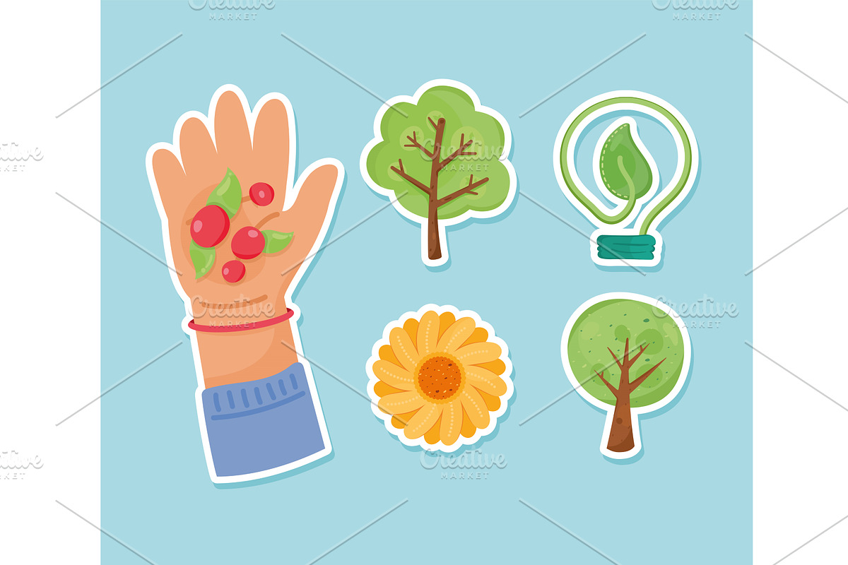 five save the planet icons, an Illustration by studiogstock