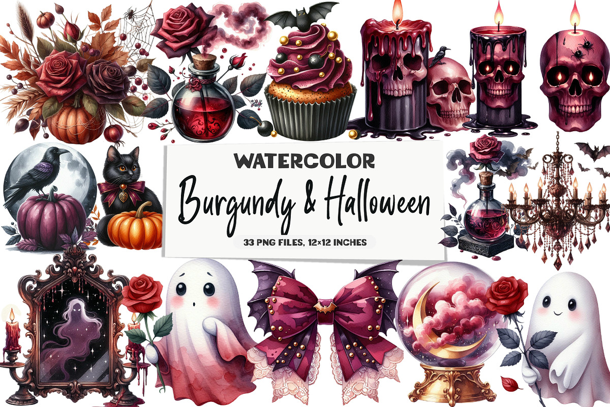 Burgundy & Halloween Sublimation Cli, an Illustration by DreamArtGraphic (Photo 1 of 5)