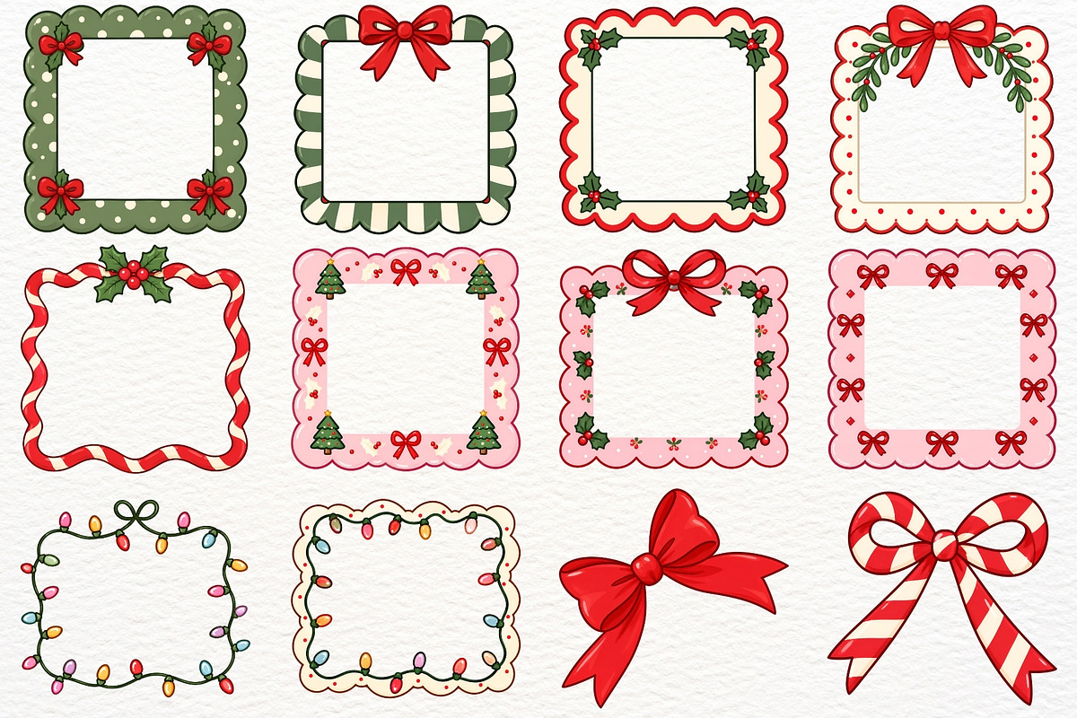 Christmas Frames Clipart Retro Bows, a Decorative Illustration by SugarCloudStudioArt (Photo 5 of 5)