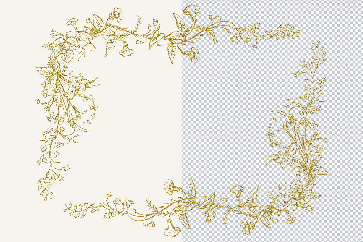 Gold Chinoiserie Floral Clipart Pack, a Decorative Illustration by Century Library (Photo 9 of 11)