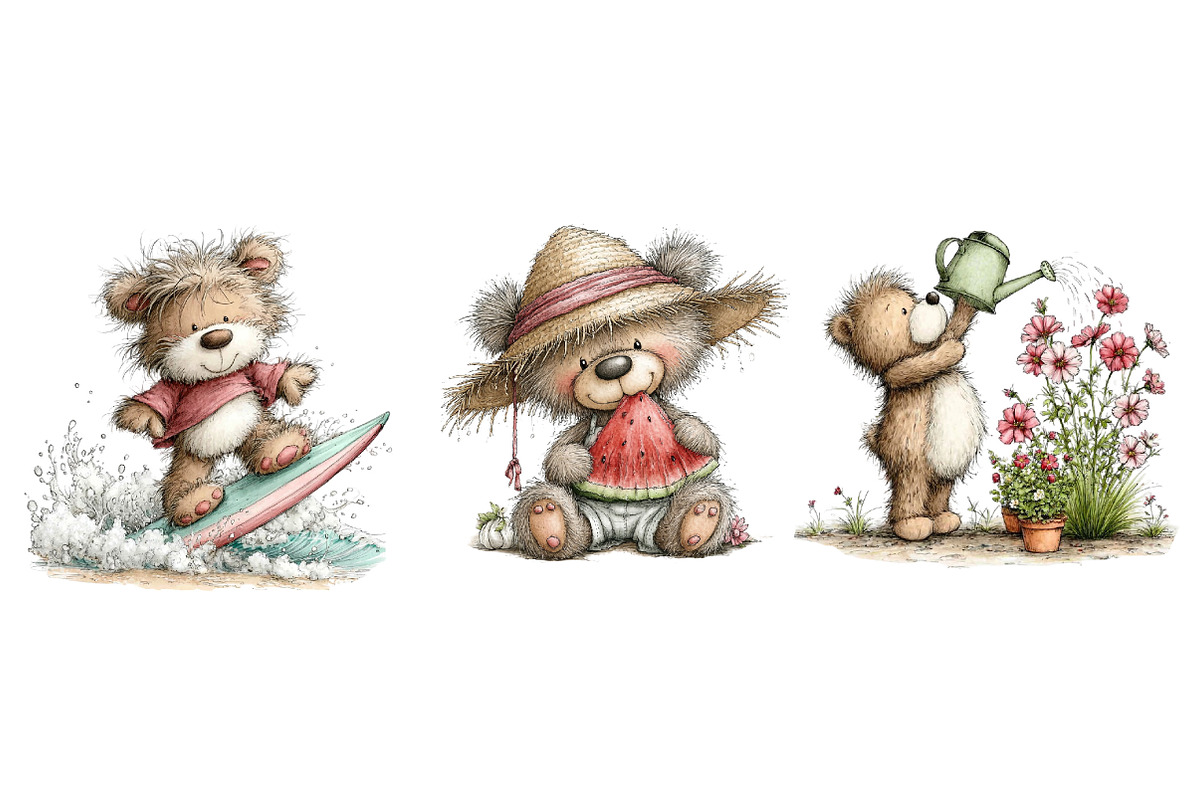 Whimsical Summer Teddy Bear Clipart, an Illustration by Dream Creation (Photo 6 of 6)