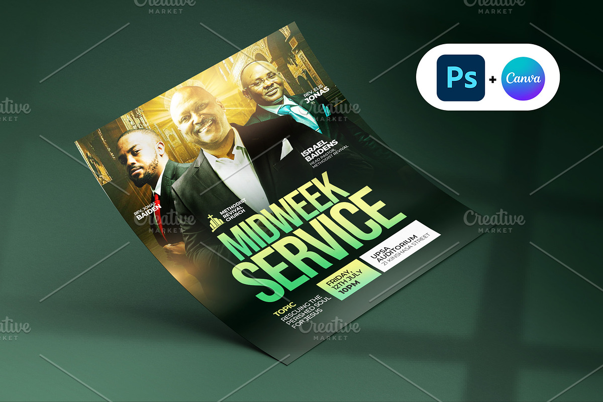 Green Midweek Church Service Flyer, a Social Media Template by Vintage Impressions (Photo 2 of 6)