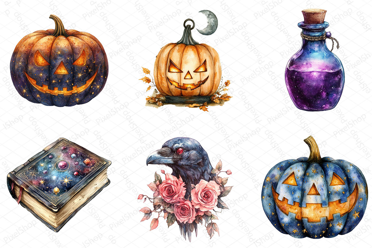 Watercolor Whimsigoth Halloween Clip, an Illustration by DreamPrint404 (Photo 3 of 6)