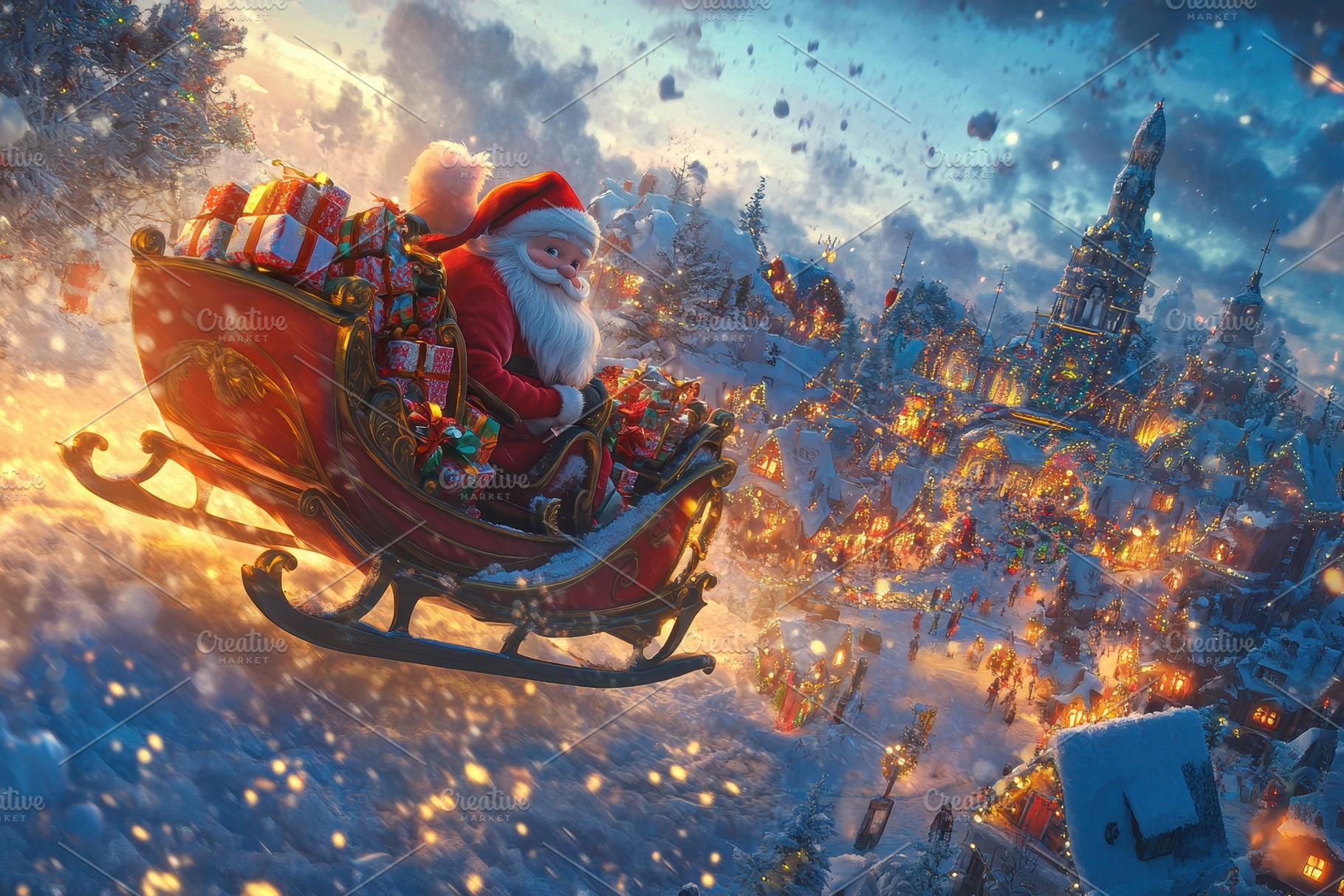 Santa Claus joyfully rides his sleig, a Photo by Tanuart