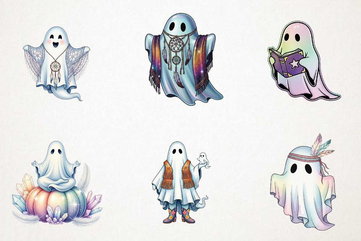 Boho Halloween Cute Ghost Clipart, a Seasonal Illustration by RobertsArt (Photo 5 of 7)