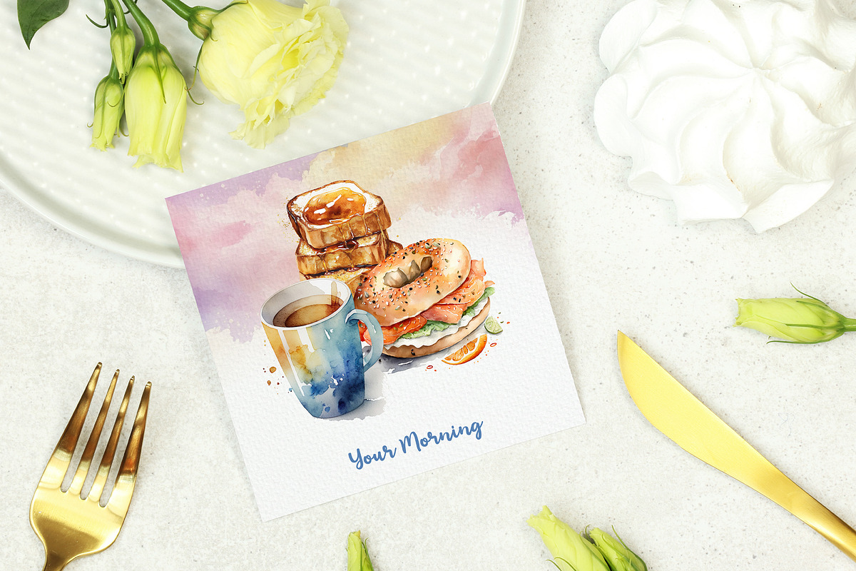 Watercolor Breakfast Clipart Set, a Food Illustration by CreativeClick (Photo 2 of 4)