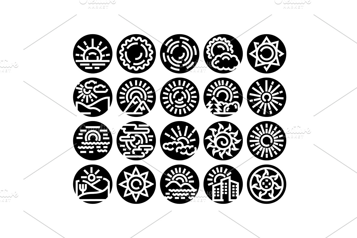 Sun icons set representing weather, an Object Illustration by pikepicture