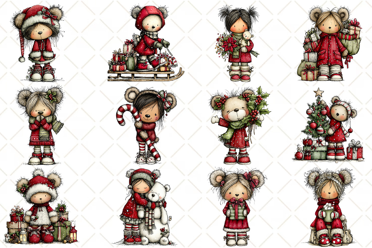 Cute Christmas Bear Girl Clipart, a Seasonal Illustration by Black Bird Studio (Photo 3 of 7)