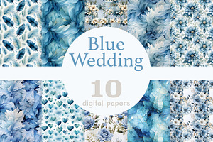 Blue Wedding Digital Papers, a Pattern Graphic by GlamArtZhanna