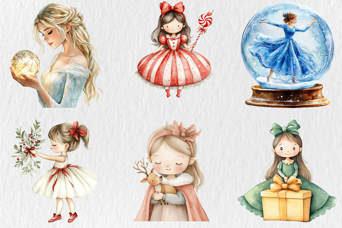 Watercolor Christmas Princess Clipar, an Illustration by Rose Art (Photo 3 of 5)