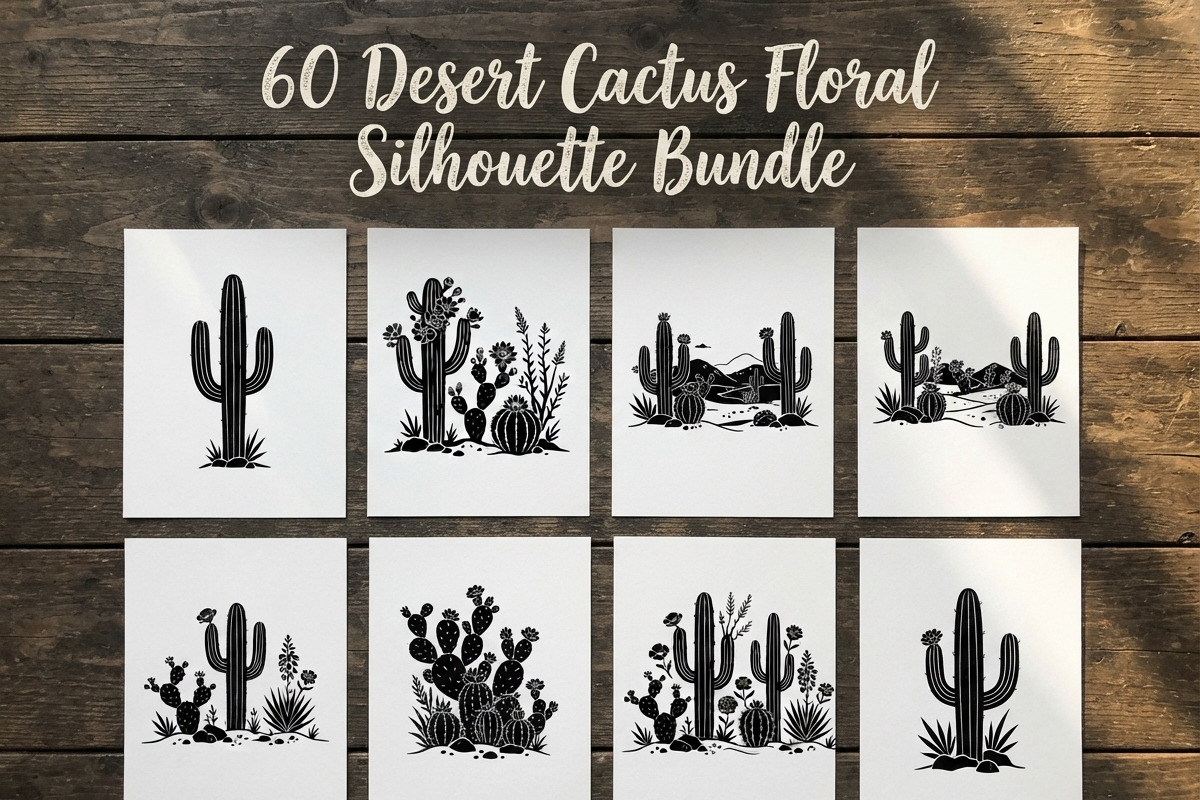 60 Desert Cactus Floral Silhouette, a Seasonal Illustration by Amazin_art (Photo 1 of 21)