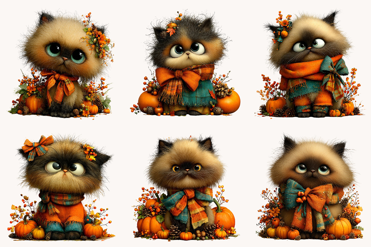 Whimsical Fluffy Cat Clipart, a Seasonal Illustration by Designworld (Photo 3 of 8)