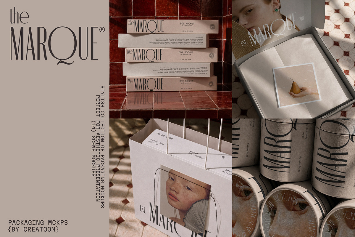 MARQUE - Packaging Mockups (14 PSD), a Packaging Mockup by Creatoom (Photo 1 of 15)