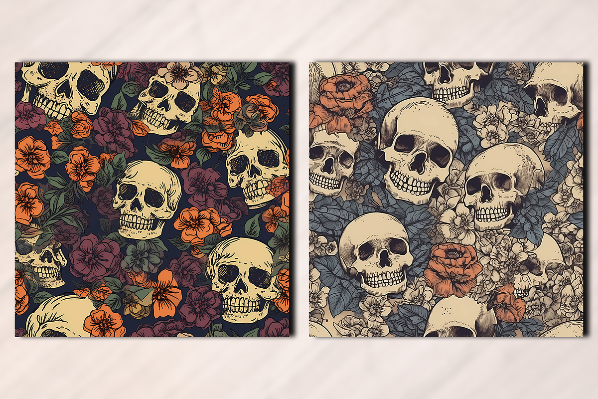 Vintage Skull Seamless Pattern, a Pattern Graphic by Leakedink (Photo 2 of 3)