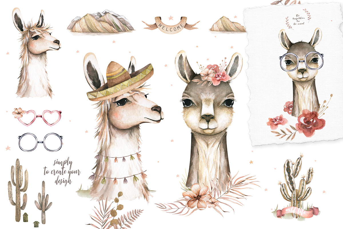 Cute Llama & Guanaco Watercolor Set, an Animal Illustration by Ann Art Houze (Photo 3 of 10)