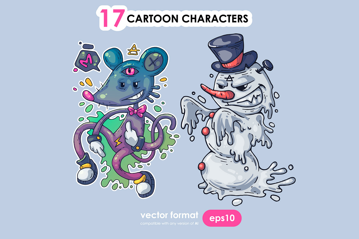 17 Different Cartoon Characters, an Illustration by Andrew_Derr