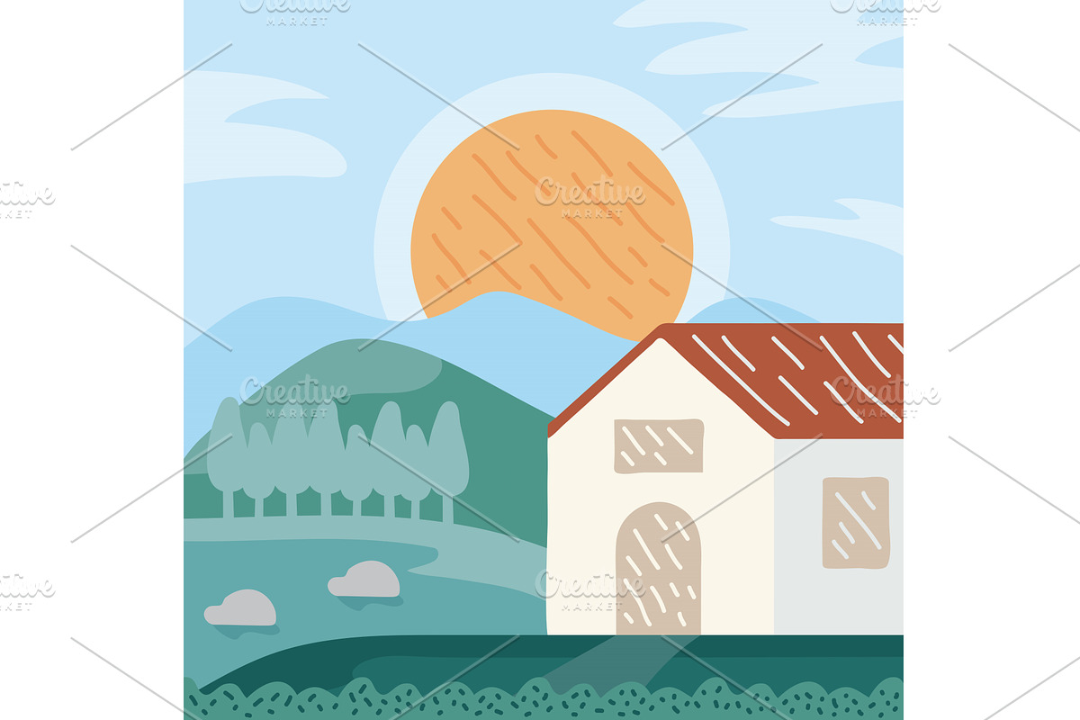 rural farm landscape, an Illustration by studiogstock