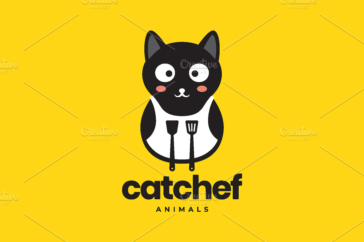 cat chef cooking spatula food logo, a Branding & Logo Template by devastd