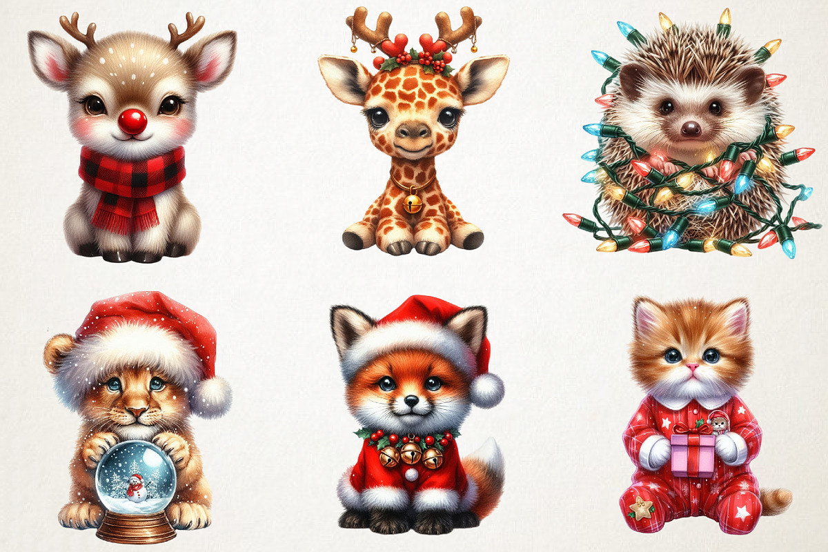 Cute Baby Animals in Christmas Outfi, an Illustration by RobertsArt (Photo 5 of 7)