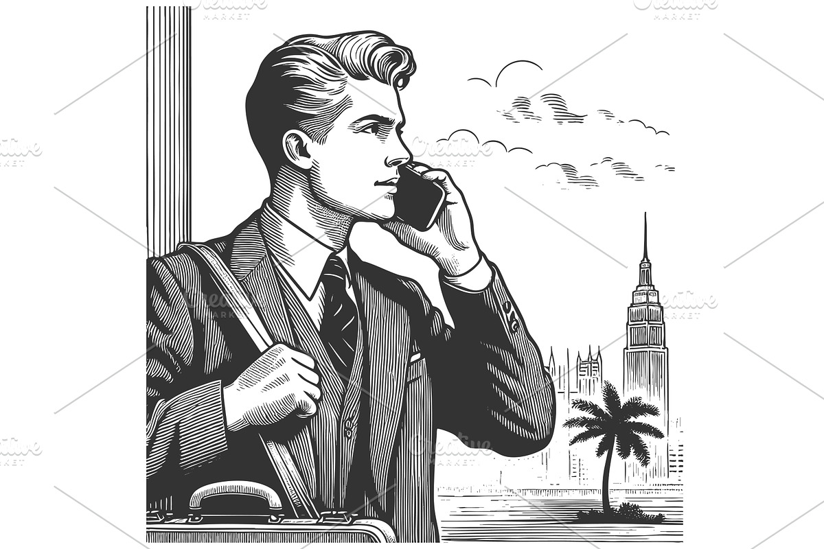 businessman talking on phone, a Person Illustration by AlexArt