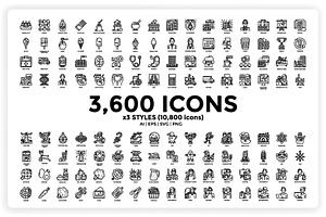 3,600 Icons X3 Styles