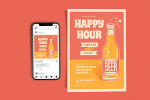 Classic Happy Hour Bottle Red Yellow, a Flyer Template by Me55enjah Design