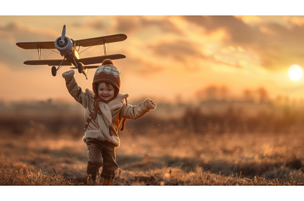 Young Boy Standing in Field With Toy, a Nature Photo by Goinyk