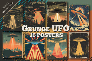 Grunge UFO posters. Retro Art., a Decorative Illustration by KENO Mascots