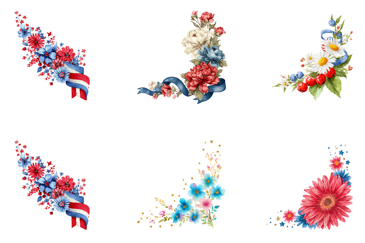 Patriotic Floral Corners Clipart, a Seasonal Illustration by CreationArt (Photo 4 of 5)