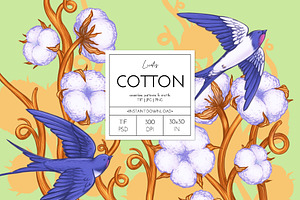 Cotton & Swallow Seamless Patterns