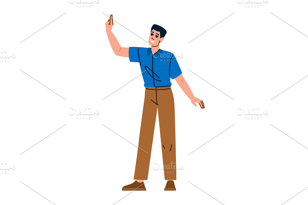 Young man waving hand and smiling, a Person Illustration by pikepicture