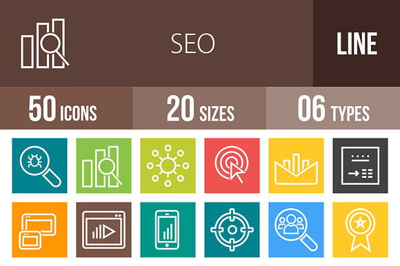 50 Seo Line Multicolor Icons