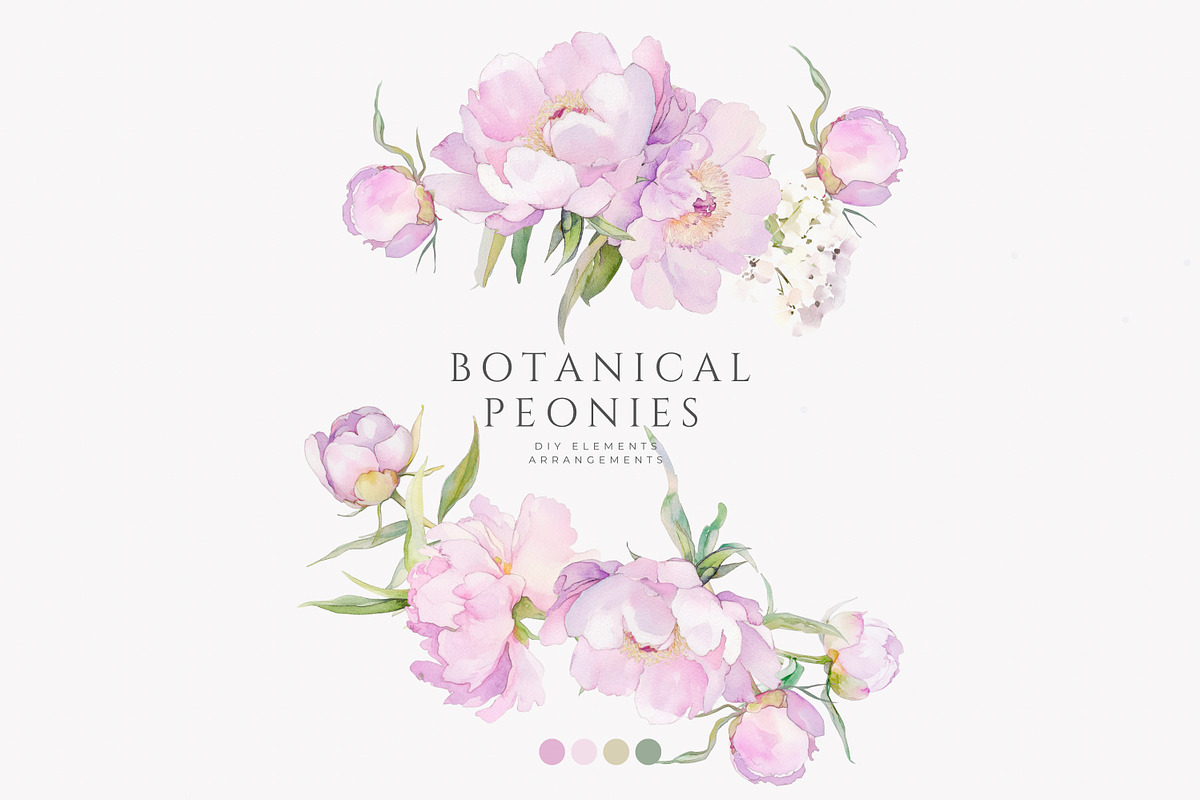 watercolor coquette pink peony set, a Decorative Illustration by Patishop Art (Photo 7 of 10)