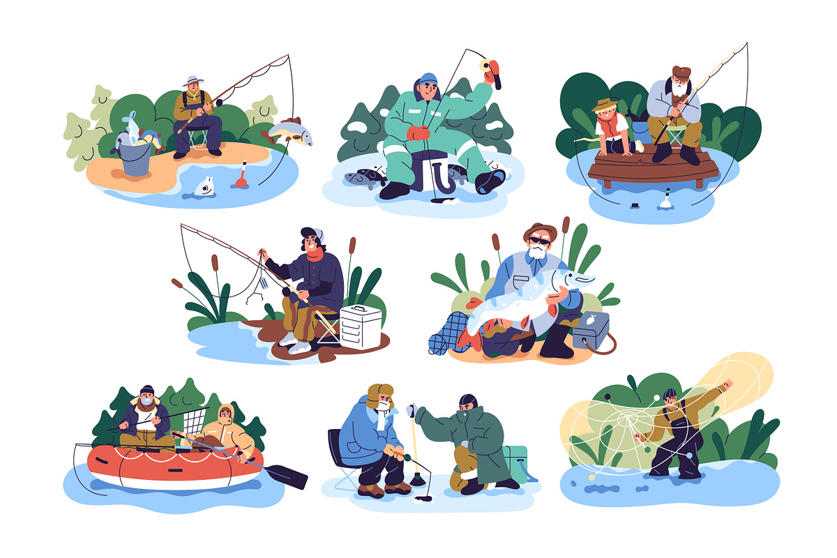 Fishermen catch fish, fishing set, a Person Illustration by PaperTrident (Photo 1 of 9)