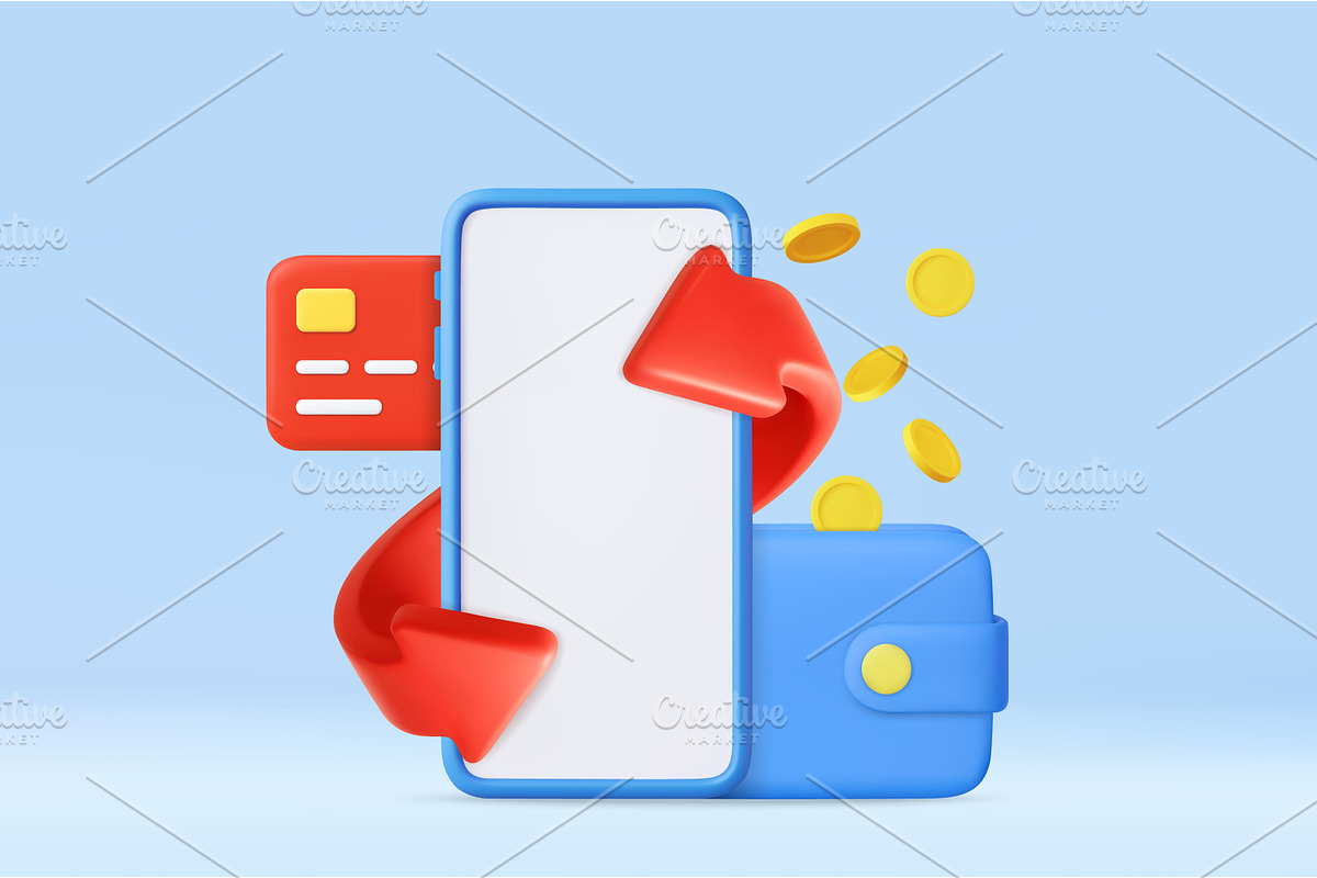 3d Digital wallet and smartphone, a Technology Illustration by ModVector