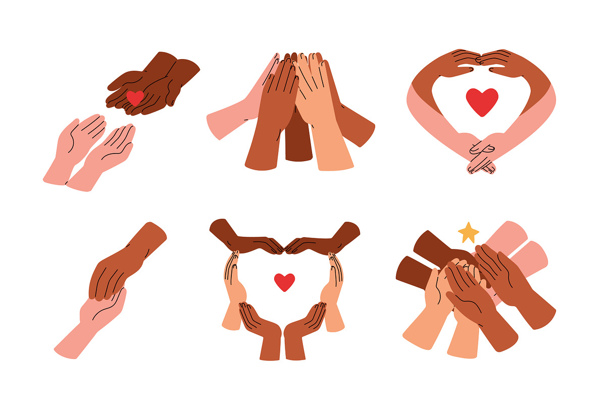 Diverse hands holding together set, a Person Illustration by Good Studio (Photo 6 of 11)