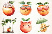 Watercolor Cute Peaches Garden Fruit, an Illustration by DreamCafeArt (Thumbnail 3 of 8)