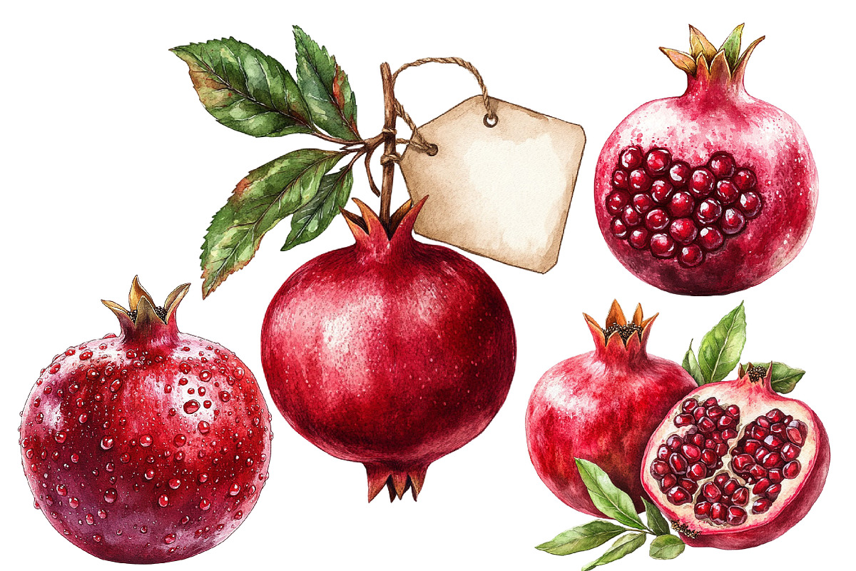 Pomegranate Watercolor Cliparts, an Illustration by Designworld (Photo 6 of 7)