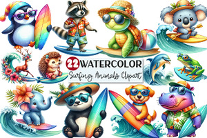 Cute Surfing Animals Clipart, an Illustration by Rose Art