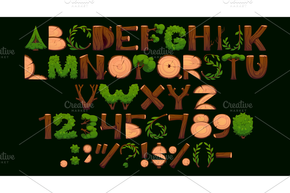 Cartoon wooden log font, wood stump, a Decorative Illustration by Vector Tradition