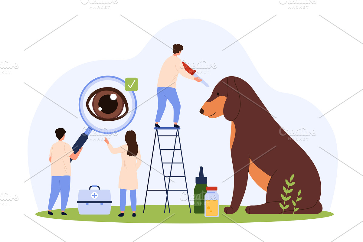 Eye examination of dog at, an Object Illustration by Flashvector