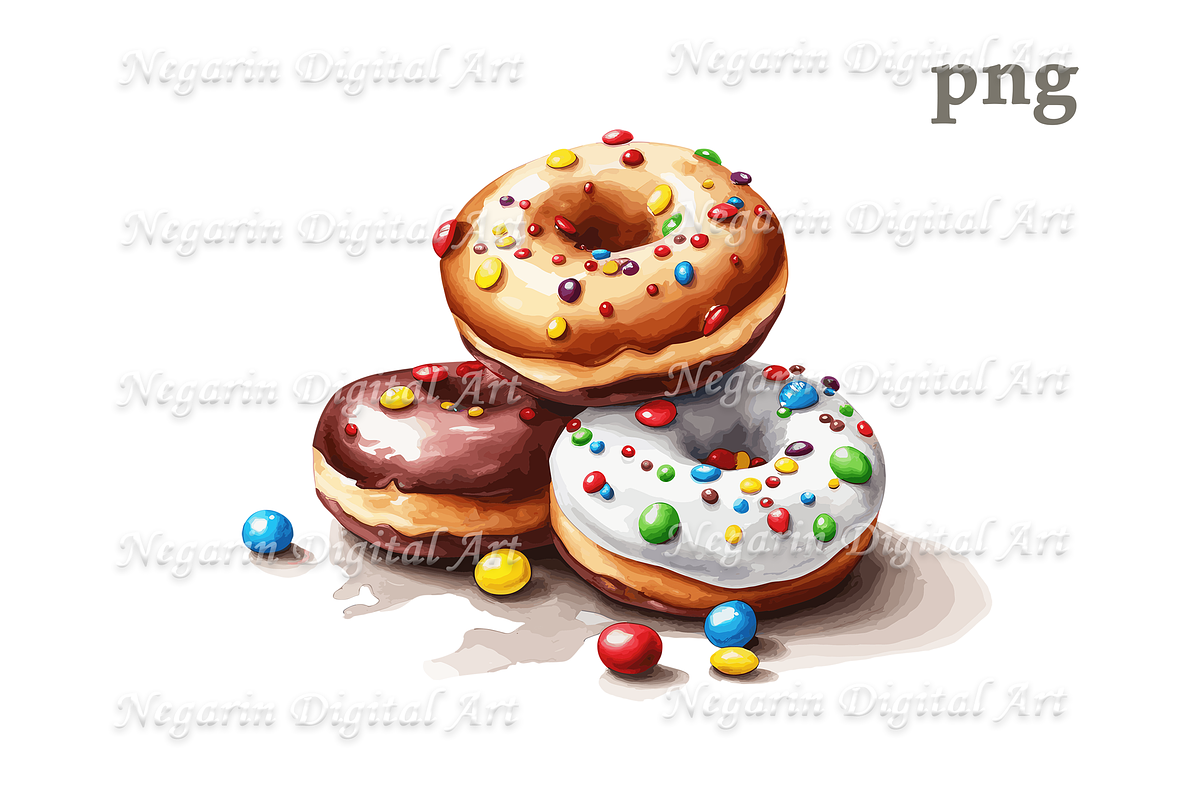 Sweet Watercolor Donuts Clipart, an Object Graphic by Negarin Digital Art (Photo 2 of 9)