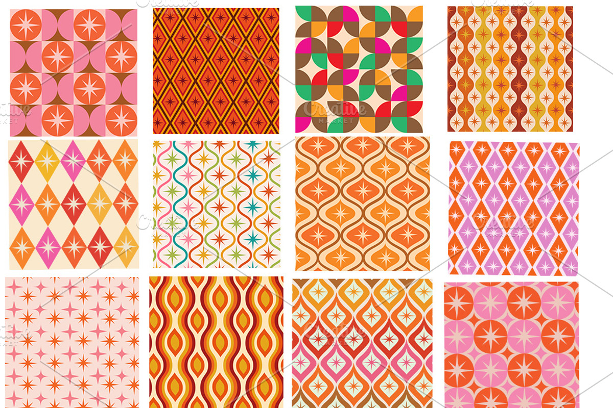 Mid Century 12 Seamless Patterns, a Pattern Graphic by Yasmine Patterns (Photo 2 of 8)