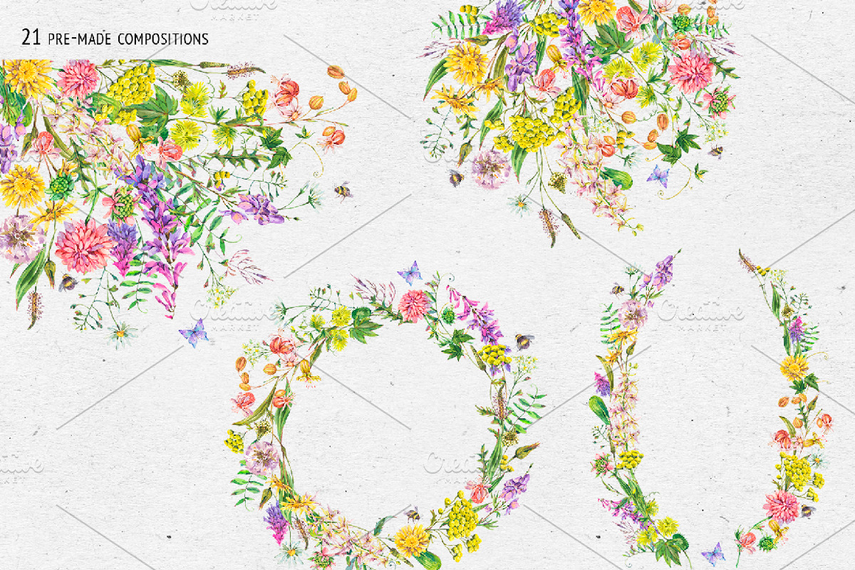 Watercolor meadow herbs&flowers, an Illustration by Depiano (Photo 7 of 19)