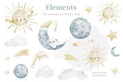 Watercolor Moon Sun Nursery Clipart, an Illustration by Alisles (Thumbnail 3 of 12)