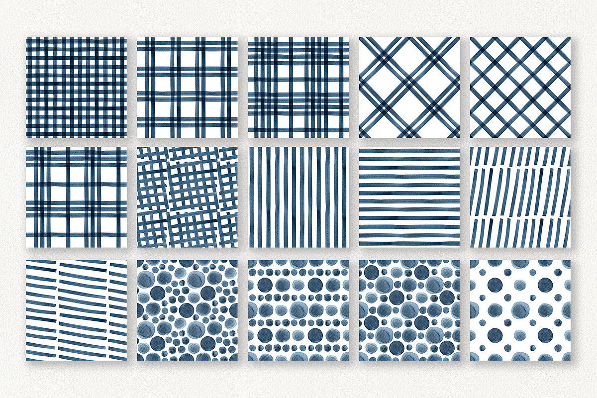 Indigo Watercolor Seamless Patterns, a Texture Illustration by YarovaArt (Photo 4 of 18)
