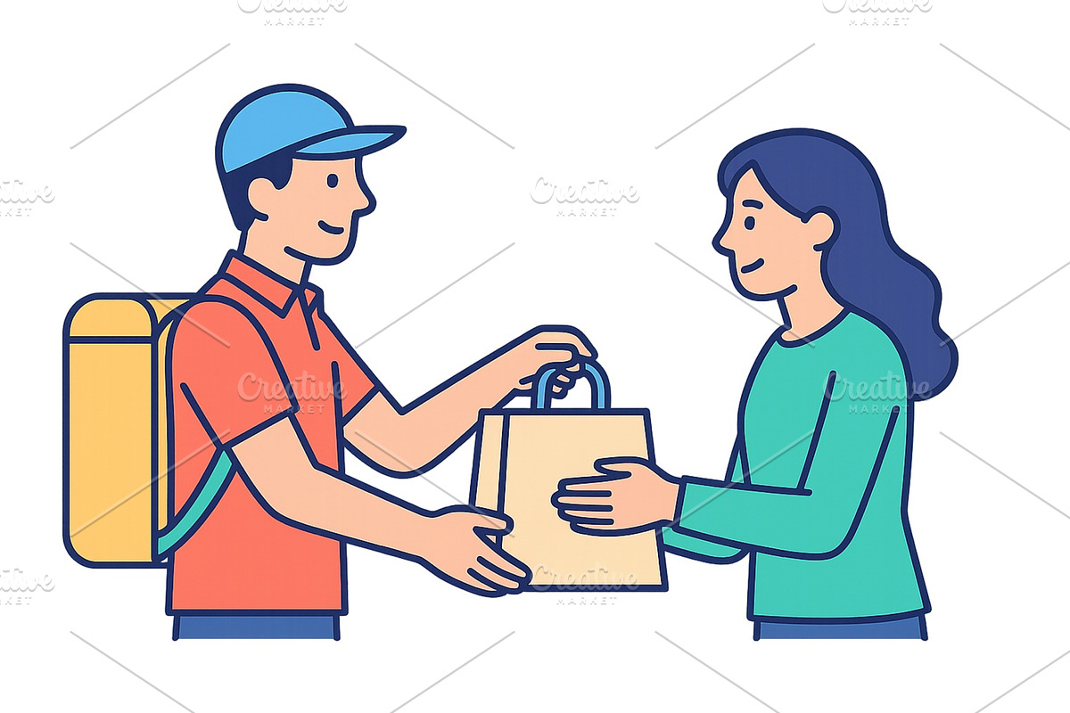 Delivery person handing over a, a Person Illustration by ZinetroN