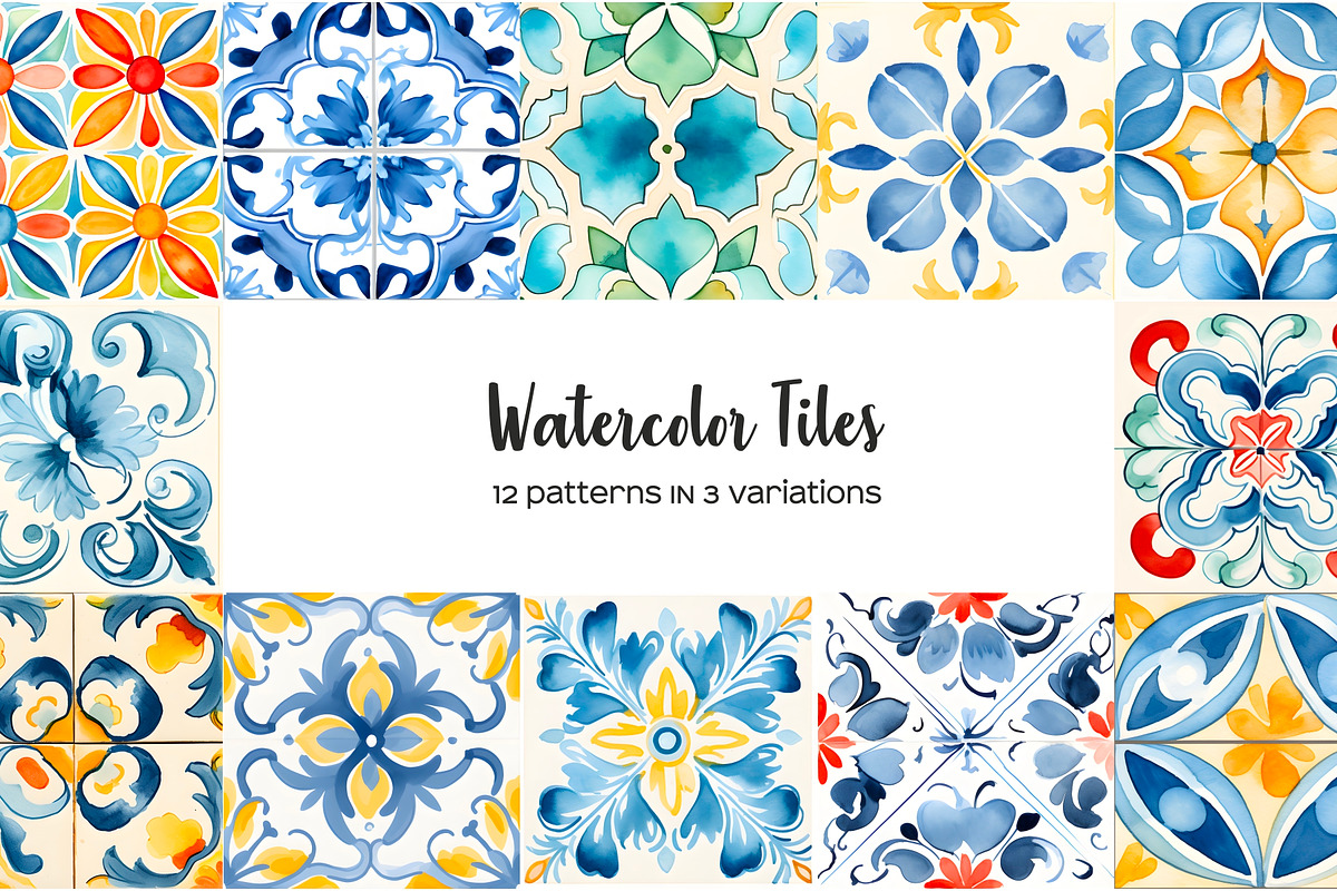 Watercolor seamless tiles clipart, a Pattern Graphic by Art and Funny (Photo 1 of 6)