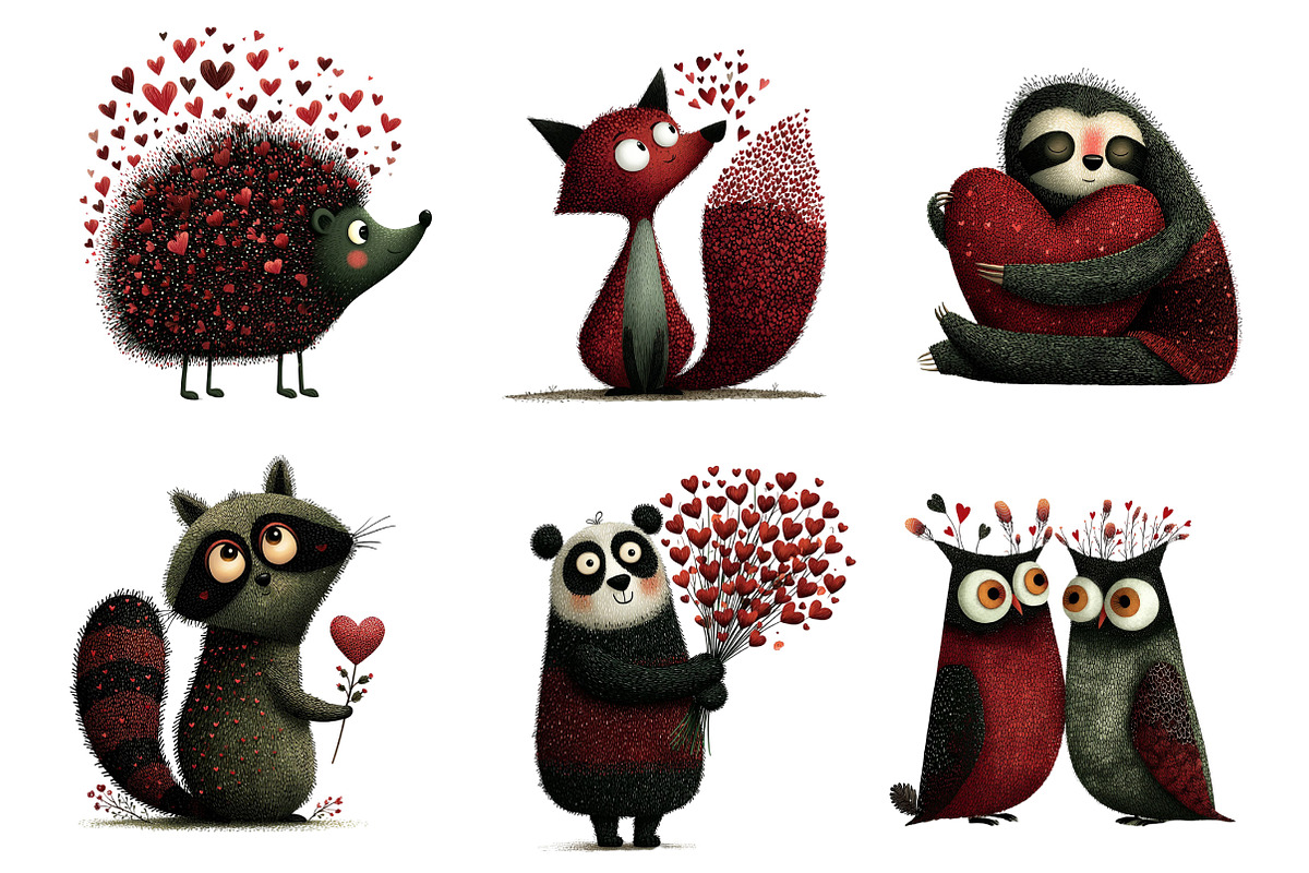 Whimsical Valentine Animals Clipart, an Illustration by Dream Creation (Photo 2 of 8)
