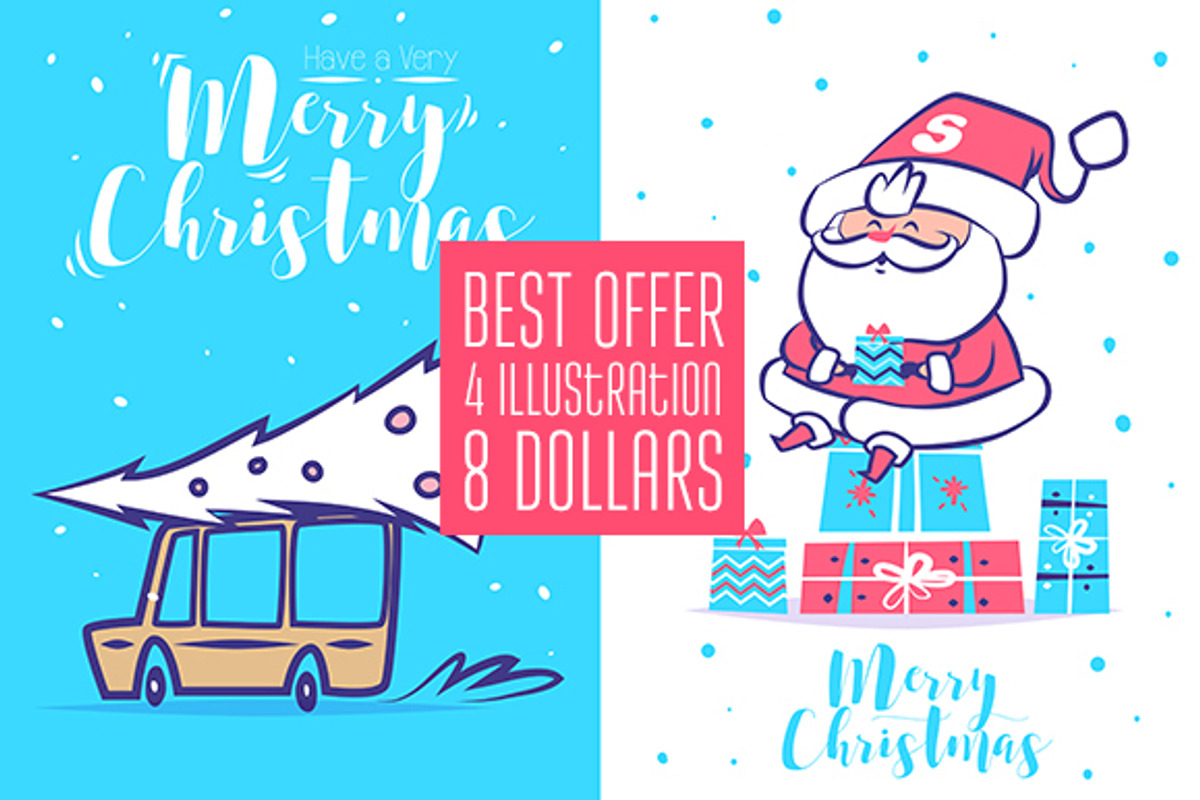 4 in 1 Christmas cards (set1), a Decorative Illustration by Krolone (Photo 1 of 2)